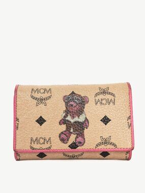 MCM Beige Leather Monogram & Bear-Print Wallet